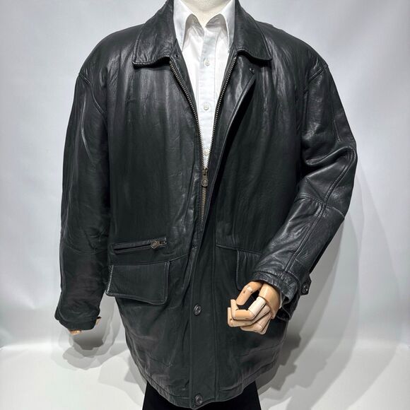 VTG Members Only Insulated Black Soft Leather Long Jacket Men’s Size Large - Picture 1 of 13